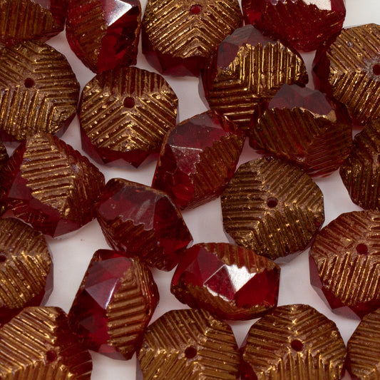 アウトレット 10グラム ファセット加工スペシャルロンデルビーズ ファイアポリッシュ 10 x 14 mm ルビーレッドブロンズ (90080-14415) ガラス チェコ共和国