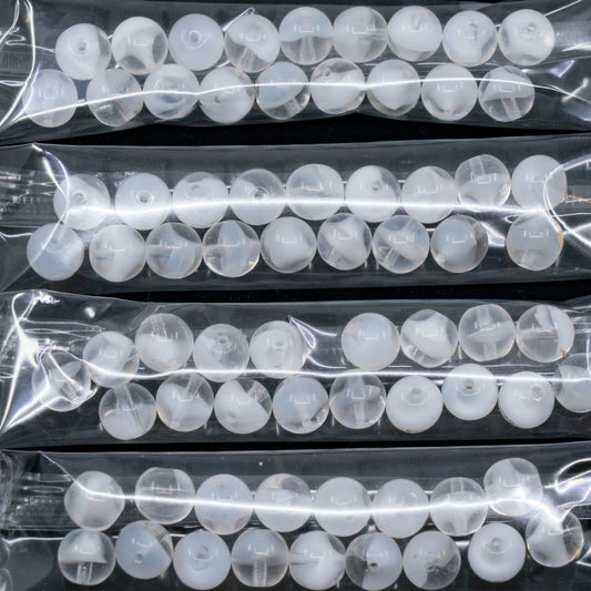 OUTLET 10 grams Round Druck Beads, 8 x 8 mm, Mix Crystal White (06008), Glass, Czech Republic
