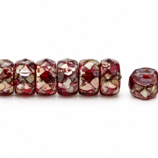 Faceted Special Cut Beads Rondelle, Transparent Red Picasso (70350-43400), Glass, Czech Republic