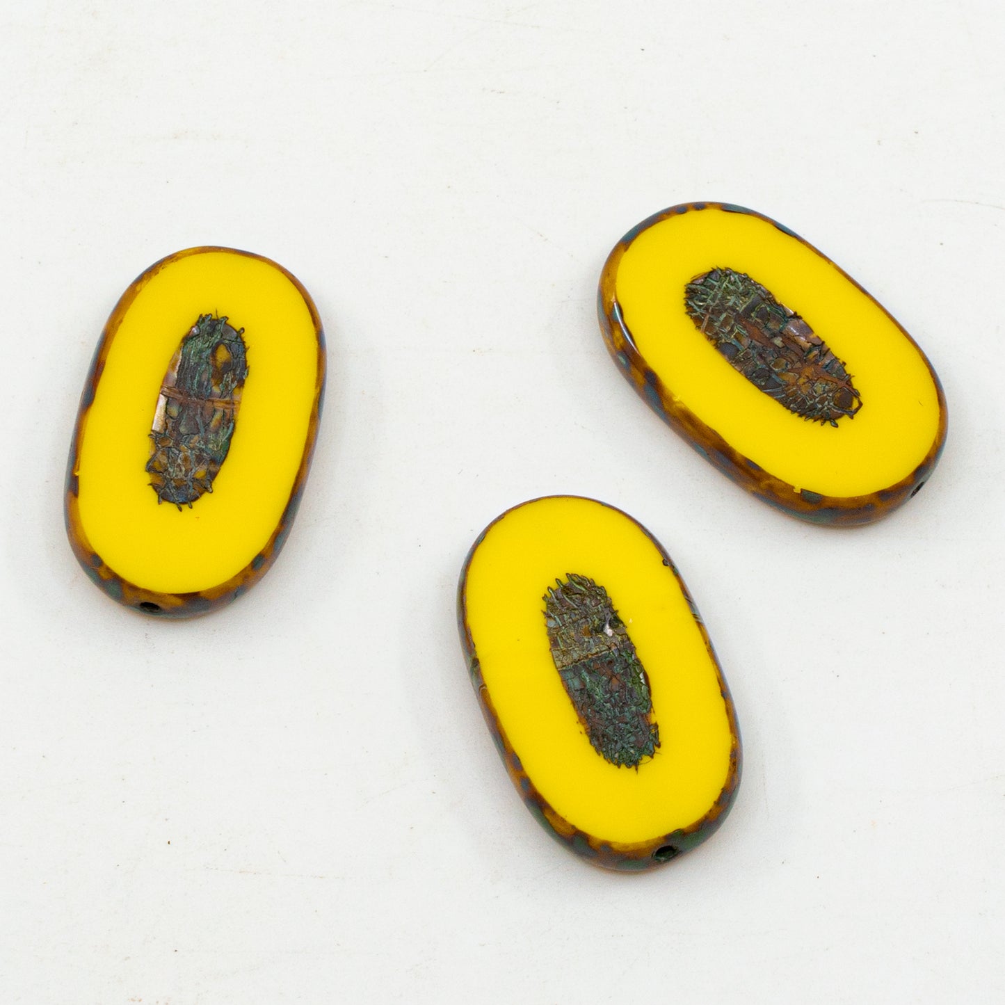 OUTLET 10 grams Table Cut Square Kiwi Beads, 26 x 15 mm, Yellow Travertin (83120-86800), Glass, Czech Republic