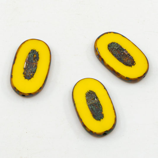 OUTLET 10 grams Table Cut Square Kiwi Beads, 26 x 15 mm, Yellow Travertin (83120-86800), Glass, Czech Republic