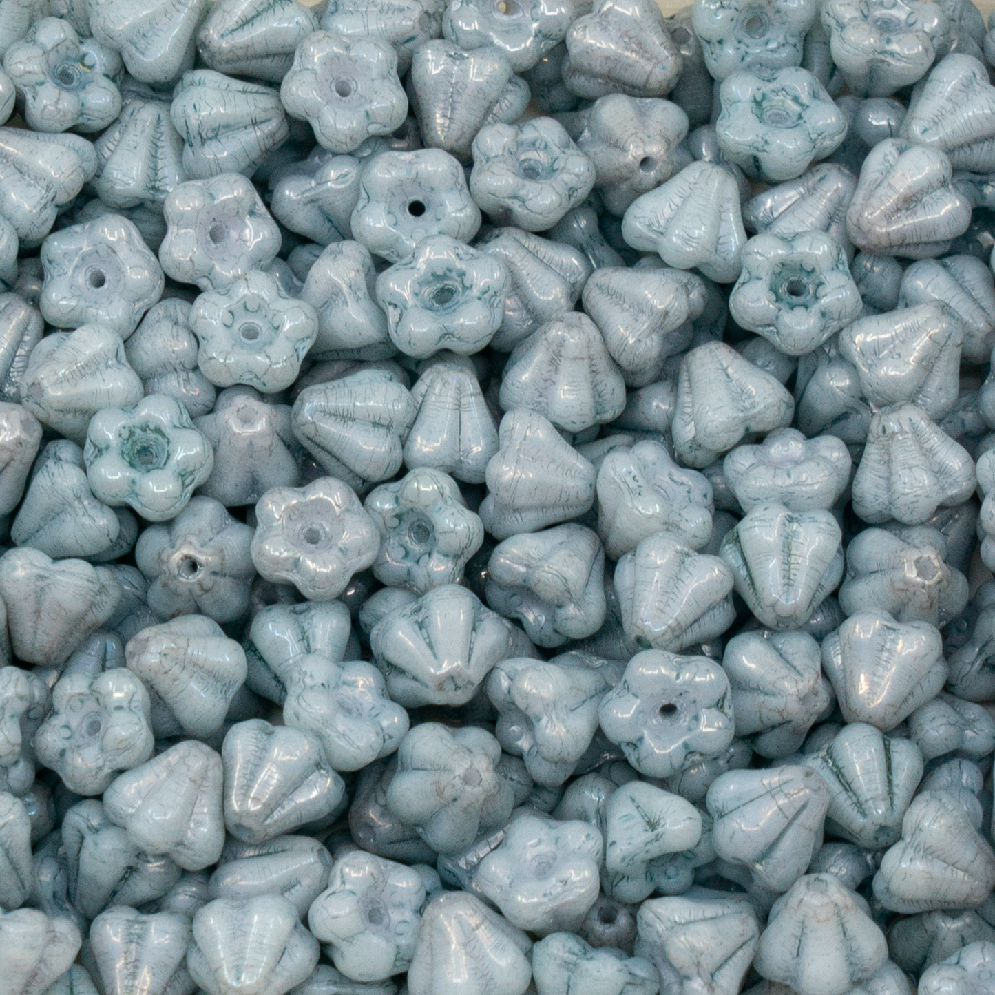 OUTLET 250g Bell Flower Beads, 4 x 6 mm, White Luster Green Full Coated (02010-14457), Glass, Czech Republic