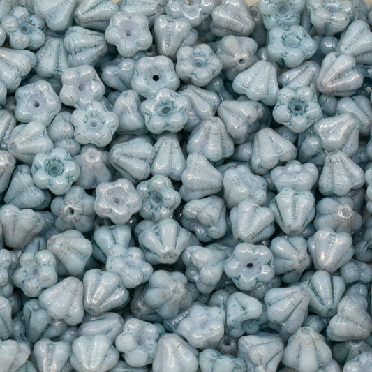 OUTLET 250g Bell Flower Beads, 4 x 6 mm, White Luster Green Full Coated (02010-14457), Glass, Czech Republic