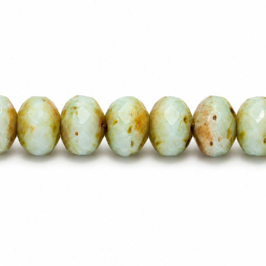 Rondelle Faceted Fire Polish Beads, Turquise Stain Strong (63100-86805), Glass, Czech Republic