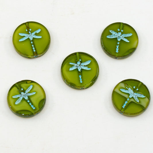 OUTLET 10 grams Table Cut Dragonfly Beads, 17 x 17 mm, Mixed Green Light Blue Lined (MIXED-GREEN-54308), Glass, Czech Republic