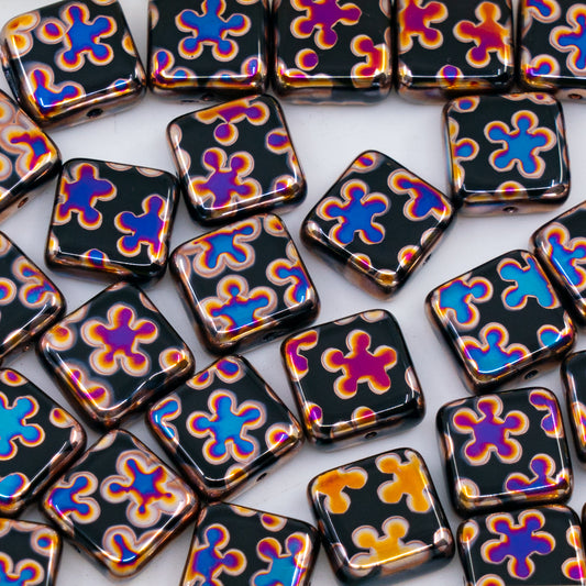 OUTLET 250g/50g Square Beads, 10 x 10 mm, Batika Mixed Colors 234 (BATIKA-MIX-234), Glass, Czech Republic