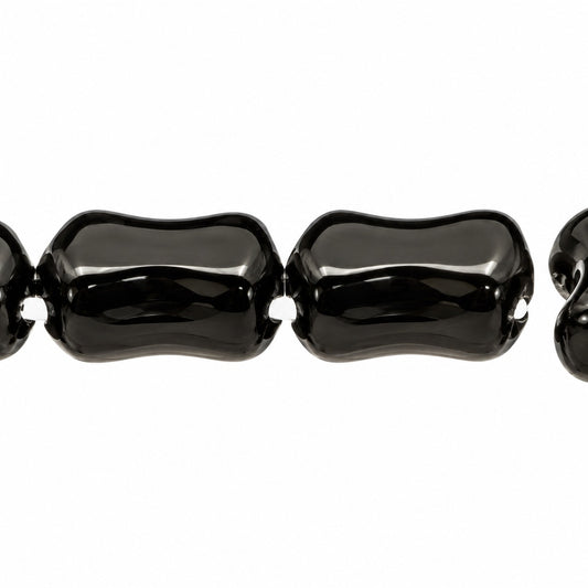 2-Hole Pressed Beads, Black (23980), Glass, Czech Republic
