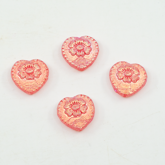 OUTLET 10克玫瑰心形珠子，17 x 17毫米，水晶AB全（2倍侧面）浅粉色（00030-28703-34304），玻璃，捷克共和国