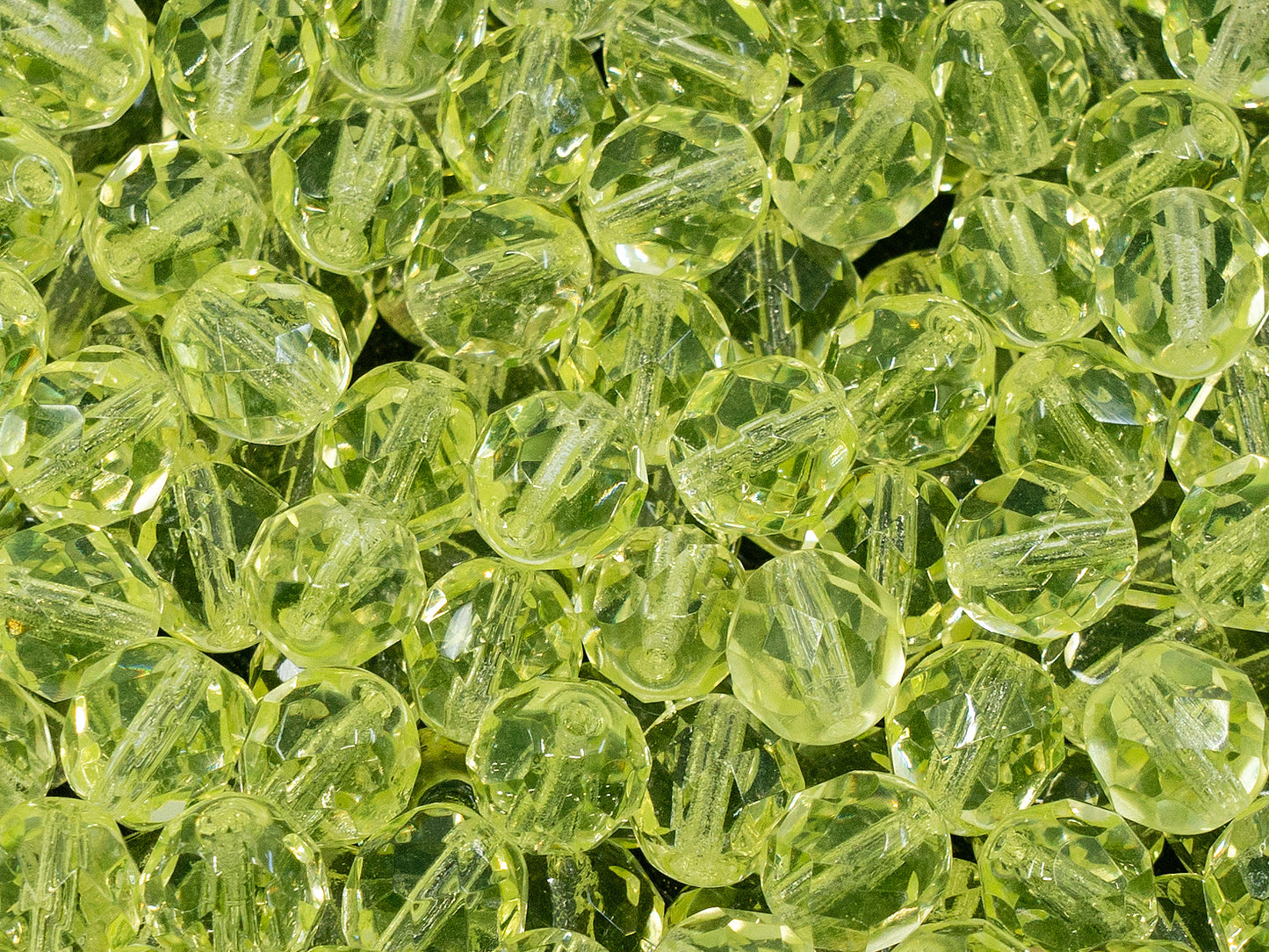 Bohemian Crystal Glass Beads, Faceted Fire Polished Round, Fluorescent Uranium Yellow-Green 80130