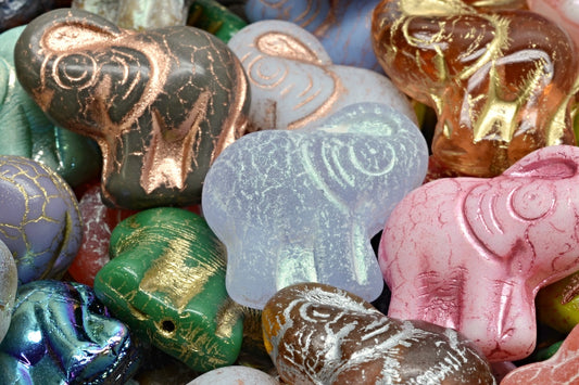 Elephant Beads, 1 Mixed Colors (00001-mix), Glass, Czech Republic