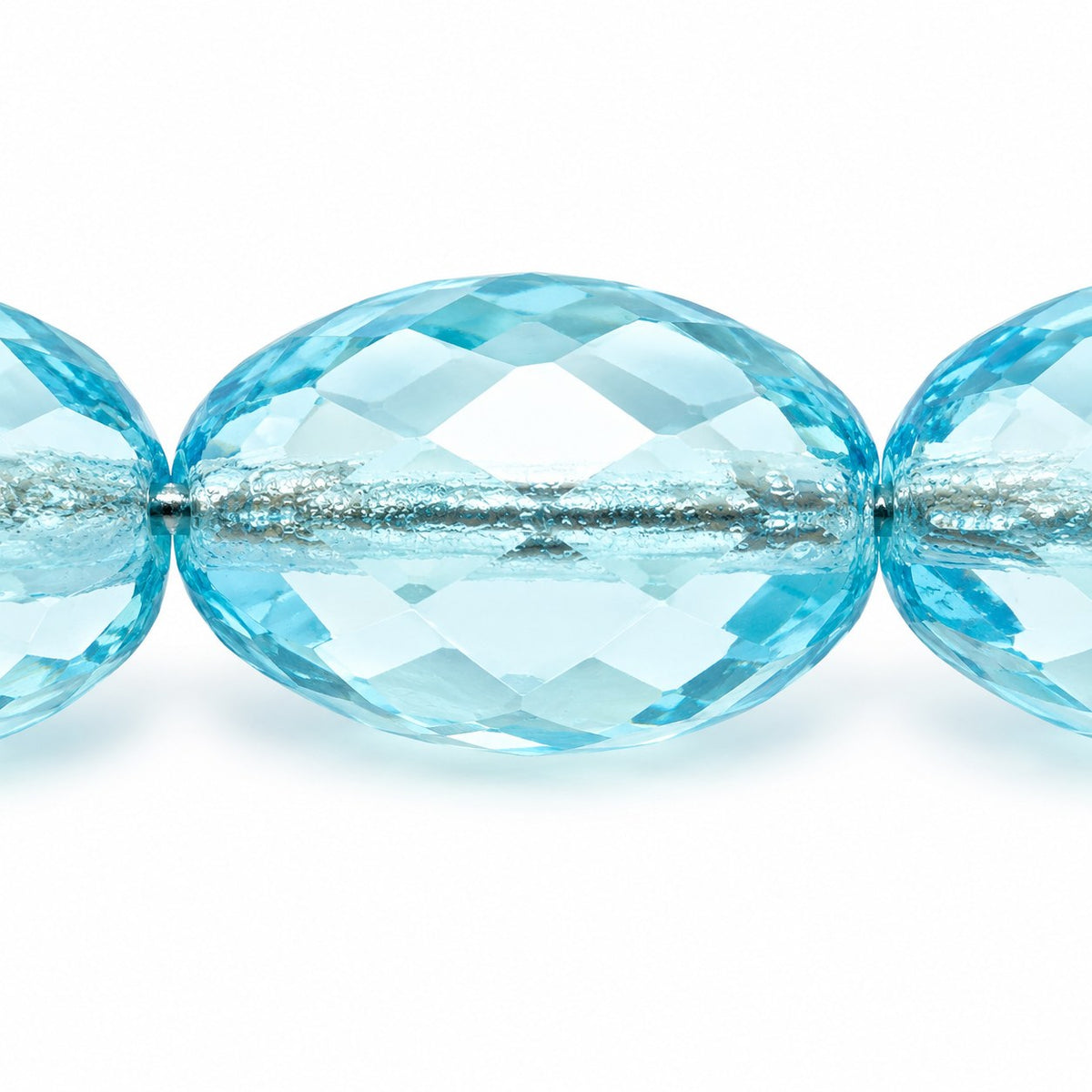 Oval Faceted Beads, Transparent Aqua (60000), Glass, Czech Republic