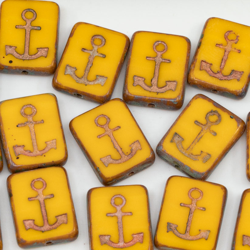 OUTLET 10 grams Table Cut Rectangle Beads With Anchor, 18 x 12 mm, Yellow Copper Lined (83120-54307), Glass, Czech Republic