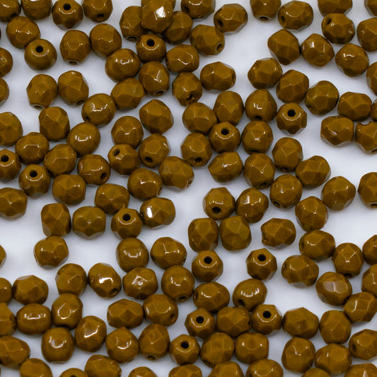 OUTLET 250g/50g Faceted Round Fire Polished Beads, 4 x 4 mm, Yellow Beige (13740), Glass, Czech Republic