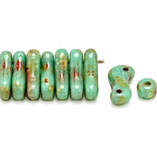2-Hole Pressed Beads, Turquise Stain Strong (63120-86805), Glass, Czech Republic