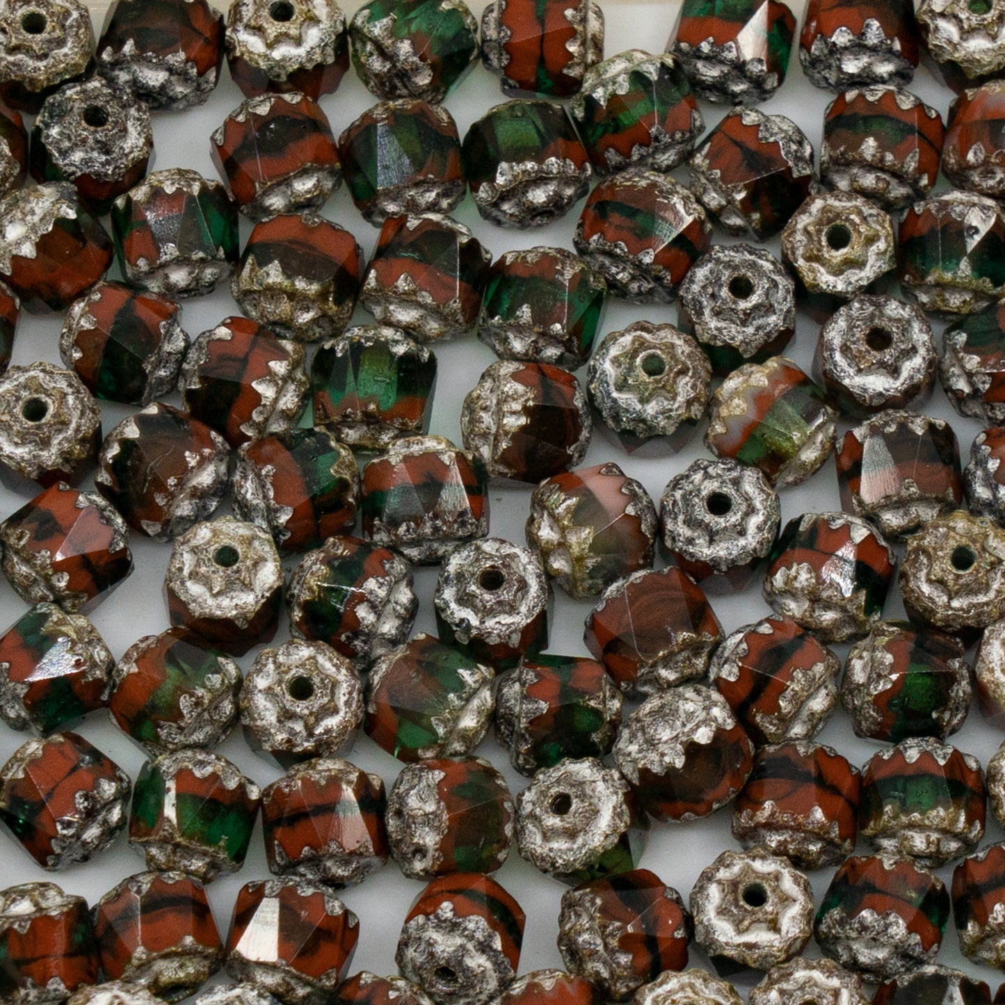 OUTLET 10g Cathedral Faceted Fire Polished Beads, 6 x 6 mm, X2936 Antique Silver Patina (x2936-81002), Glass, Czech Republic