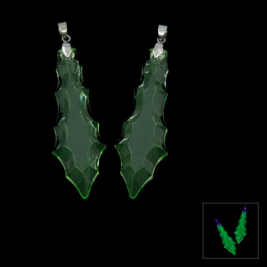 1 pc Uranium Chandelier Trimming Long French Pendeloque with Clip (approx. 63x21mm), Green, Hand Cut and Polished Glass, Czech Republic, OUTLET