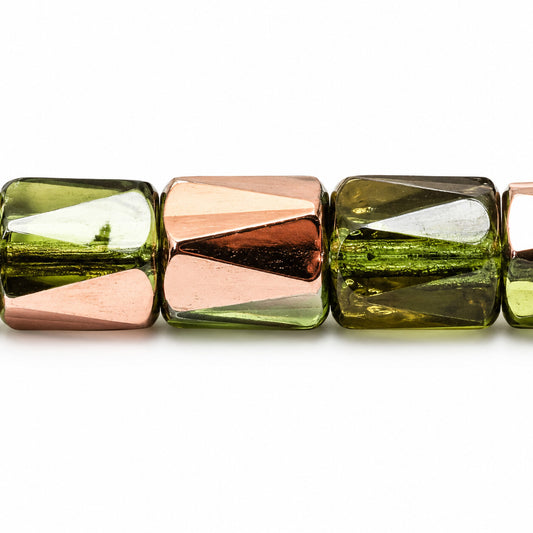 Faceted Special Cut Beads, Transparent Green Rose Gold Capri (50230-27101), Glass, Czech Republic