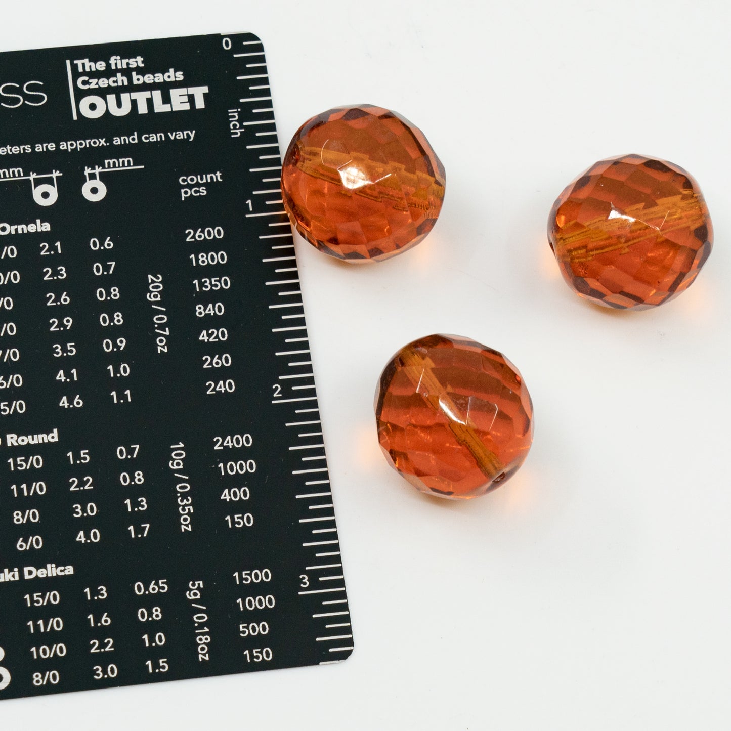 アウトレット 10グラム ファセットラウンドファイアポリッシュビーズ、透明ブラウン（10090）、ガラス、チェコ共和国