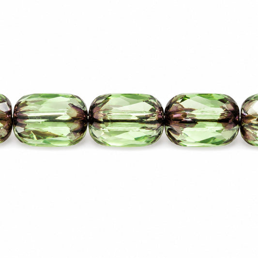Faceted Fire Polished Beads Special Cut, Transparent Green Bronze (50400-14415), Glass, Czech Republic