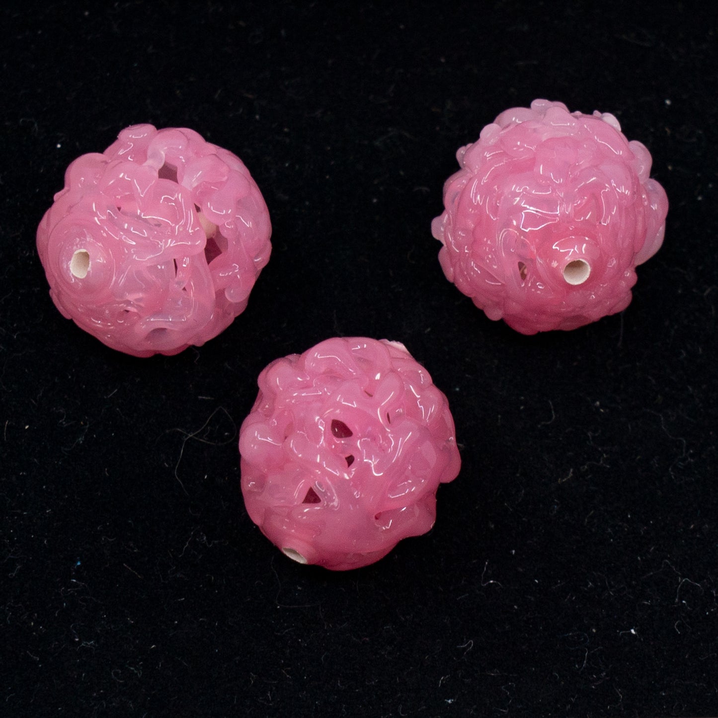 OUTLET 1 pcs Lampwork Handmade Lace Beads, 16 x 16 mm, Pink (pink), Glass, Czech Republic