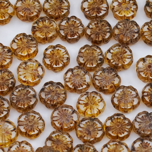 OUTLET 250g/50g Table Cut Hawaii Flower Beads, 8 x 8 mm, Crystal Travertin (00030-86800), Glass, Czech Republic