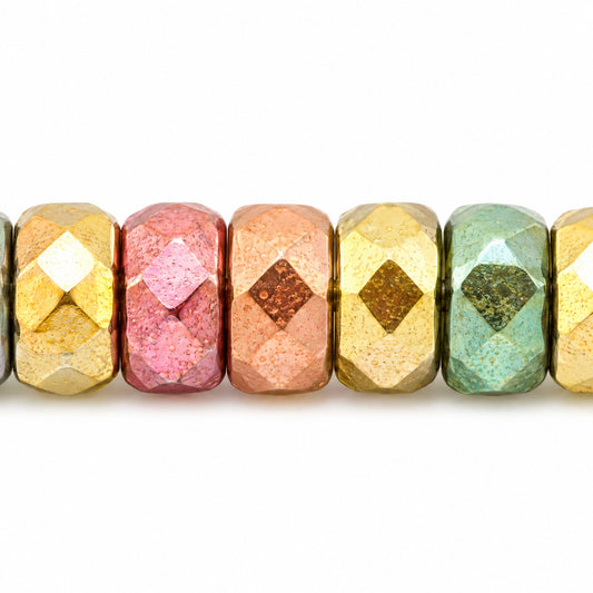 Faceted Special Cut Beads Rondelle, Crystal Yellow Gold Metallic Iris (00030-01620), Glass, Czech Republic