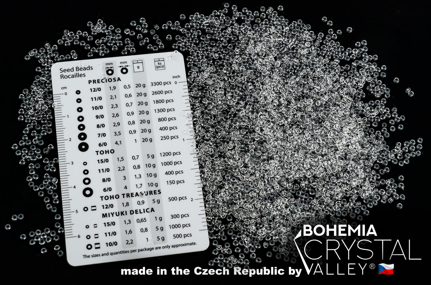 Preciosa Ornela Seed Beads, Transparent colorless Crystal 00050