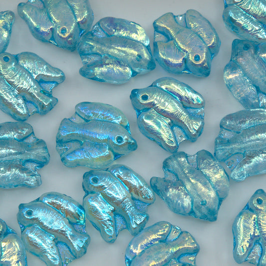 OUTLET 250g/50g Pressed Bird Beads, 14 x 13 mm, Crystal Ab Light Aqua Blue (00030-28701-34308), Glass, Czech Republic