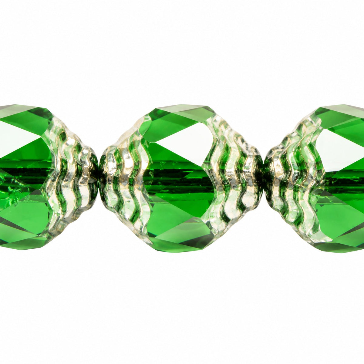 Special Cut Faceted Fire Polished Beads, Transparent Green Platin (50140-13702), Glass, Czech Republic