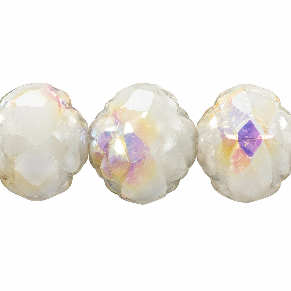 Faceted Fire Polished Beads Special Cut, Chalk White Ab (03000-28701), Glass, Czech Republic