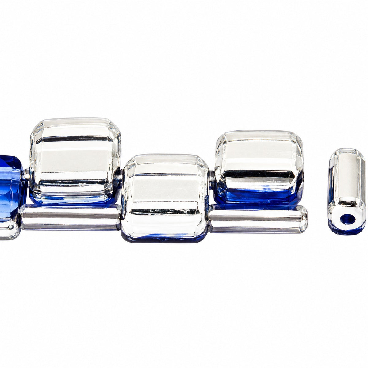 Silky 2-Hole Square Beads, Cobalt Crystal Silver Half Coating (30050-27001), Glass, Czech Republic