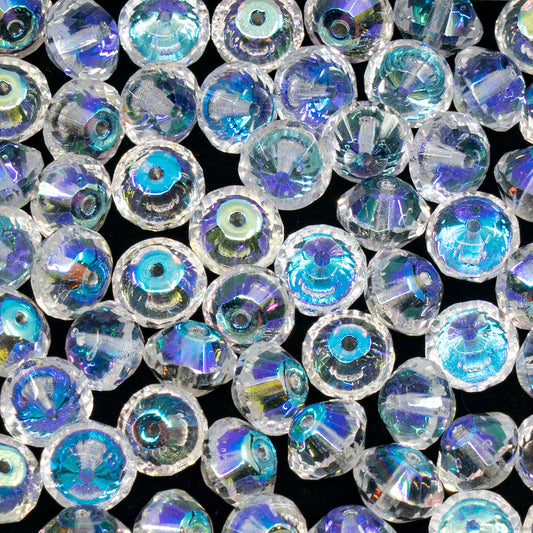 OUTLET 10g Special Cut Faceted Fire Polished Beads, 6 x 9 mm, Crystal Ab (00030-28701), Glass, Czech Republic