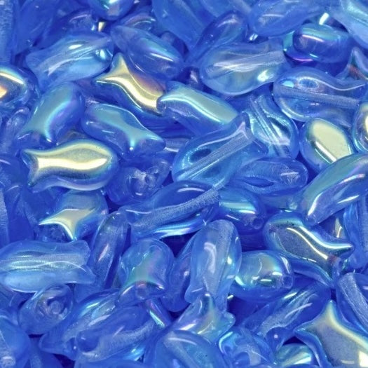 OUTLET 250g/50g Simple Fish Beads, 10 x 6 mm, Transparent Blue Ab (30040-28701), Glass, Czech Republic