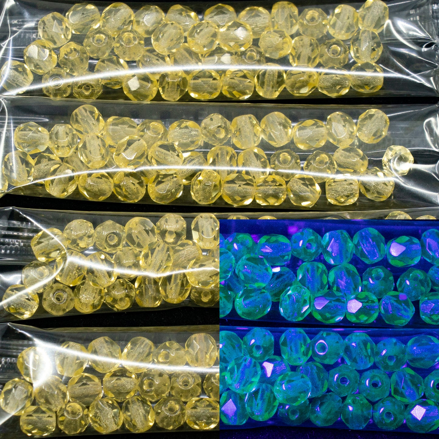 OUTLET 10 grams Faceted Round Fire Polished Beads, 6 x 6 mm, Yellow (yellow), Glass, Czech Republic