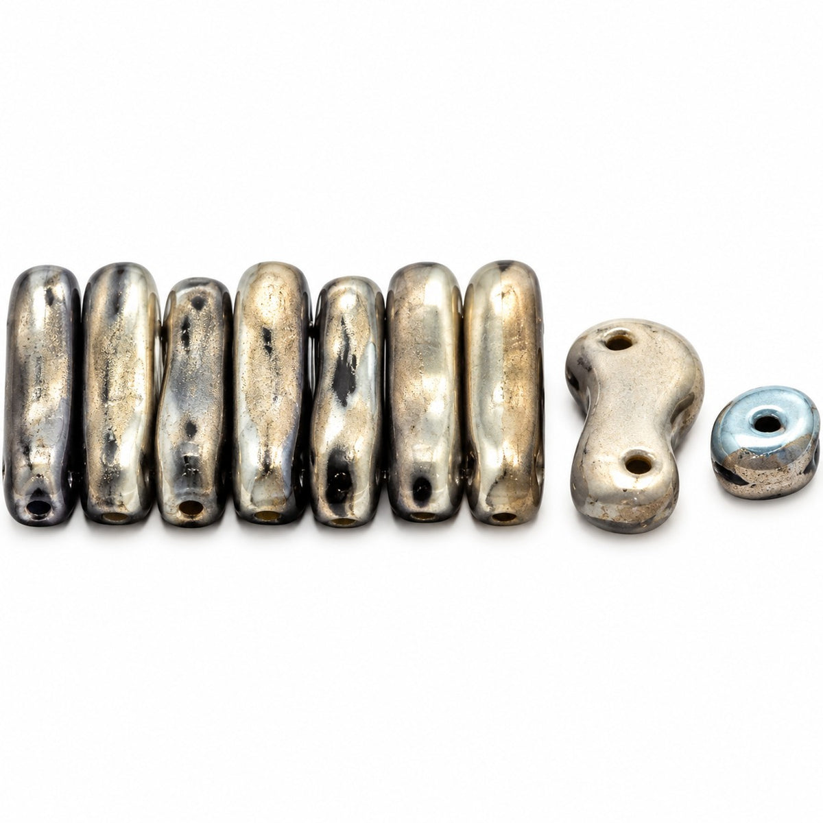 2-Hole Pressed Beads, Black 98854 (23980-98854), Glass, Czech Republic