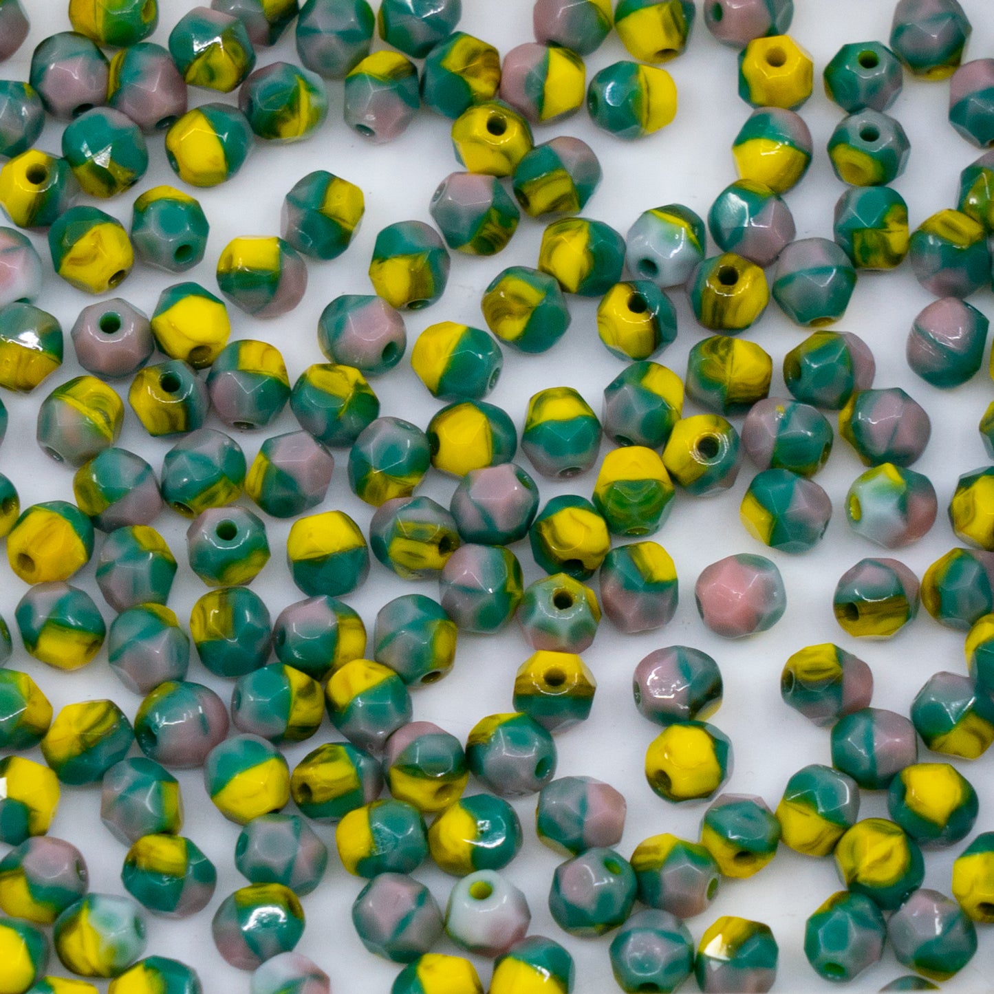 OUTLET 250g/50g Faceted Round Fire Polished Beads, 4 x 4 mm, Mixed Colors 16 (mix-16), Glass, Czech Republic
