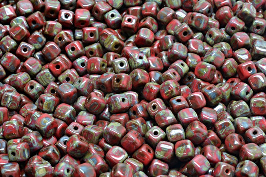 Cube Beads, Ruby Red (93200-86805), Glass, Czech Republic