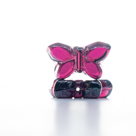 OUTLET 5 grams Table Cut Butterfly Beads, 20 x 12 mm, Transparent Amethyst Hematite (20080-14400), Glass, Czech Republic
