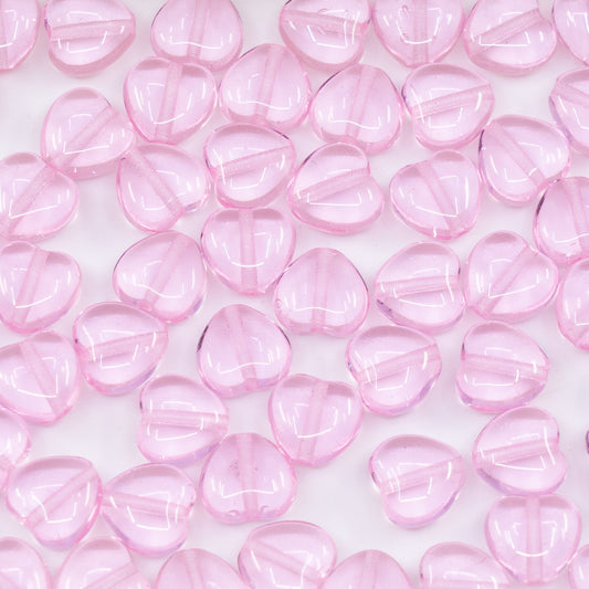 OUTLET 250g/50g Heart Beads, 8 x 8 mm, Transparent Pink (70200), Glass, Czech Republic