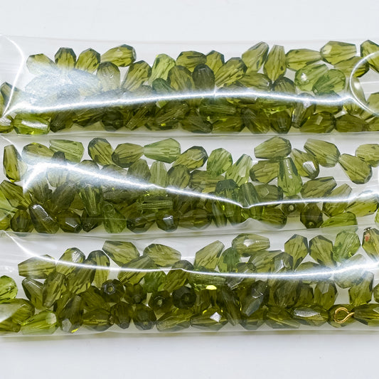 OUTLET 10 grams Pear Teardrop Beads Faceted Fire Polished, 7 x 5 mm, Transparent Green (50230), Glass, Czech Republic