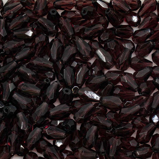 アウトレット 250g ペアーティアドロップビーズ ファセット加工 ファイアポリッシュ 7 x 5 mm 透明アメジスト (00030-81800) ガラス チェコ共和国