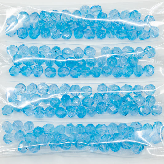 奥特莱斯 10 克多面圆形火抛光珠，蓝色混色水晶（蓝色混色水晶），玻璃，捷克共和国