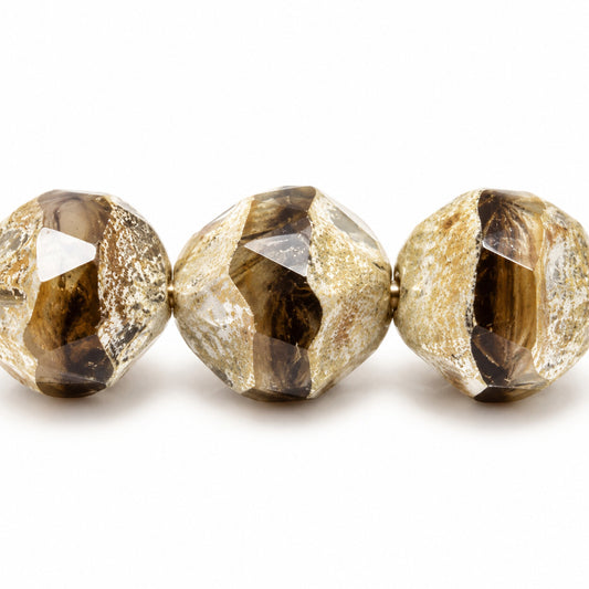 Special Cut Faceted Fire Polished Beads. Smashed, X3009 Antique Silver Patina (x3009-81002), Glass, Czech Republic