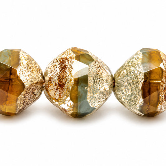 Special Cut Faceted Fire Polished Beads. Smashed, T1024 Antique Silver Patina (t1024-81002), Glass, Czech Republic