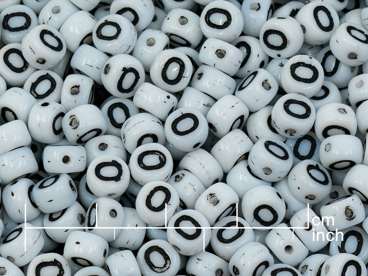OUTLET 250g Pressed Czech Glass Letter Number Beads, 6 x 6 mm, (o/0 zero), White Black Lined, Glass, Czech Republic