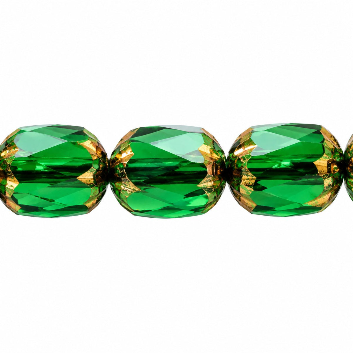Faceted Fire Polished Beads Special Cut, Transparent Green Emerald Bronze (50150-14415), Glass, Czech Republic