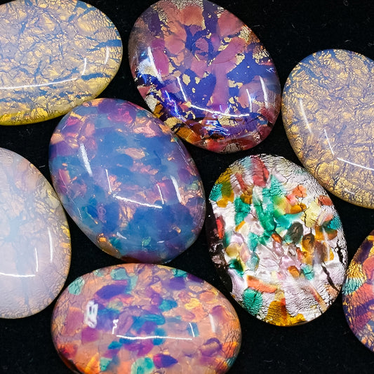 OUTLET 1 grams Oval Cabochons Flat Back Crystal Glass Stone, 25 x 18 mm,  (Random Color), Glass, Czech Republic