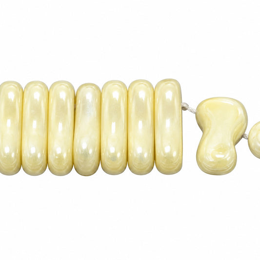 2-Hole Pressed Beads, Chalk White Luster Cream (03000-14401), Glass, Czech Republic