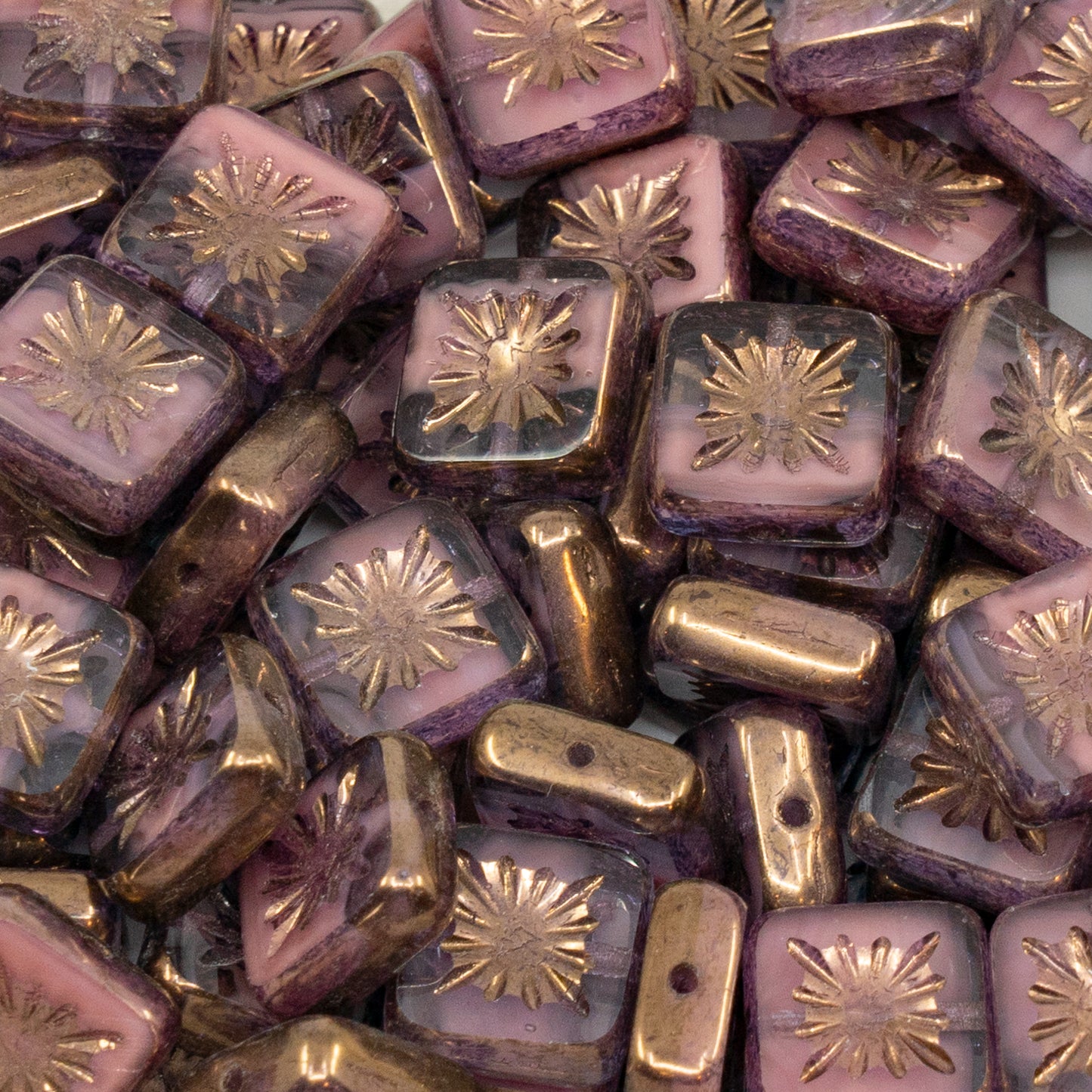 OUTLET 10 grams Table Cut Square Kiwi Beads, 10 x 10 mm, Silky Pink Bronze (76027-14415), Glass, Czech Republic