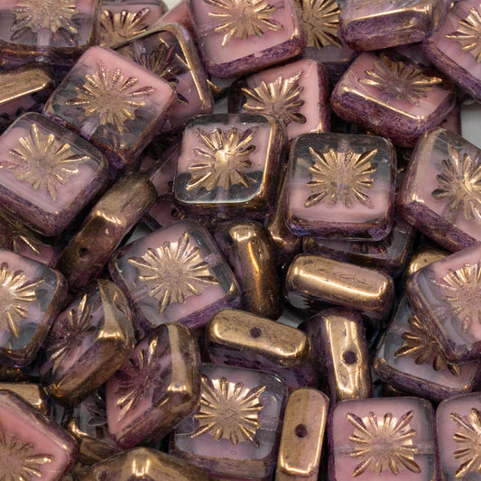 OUTLET 10 grams Table Cut Square Kiwi Beads, 10 x 10 mm, Silky Pink Bronze (76027-14415), Glass, Czech Republic